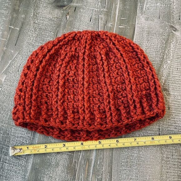 Women’s Crochet Knit Rust Orange Fall Winter Beanie Hat - Picture 2 of 3